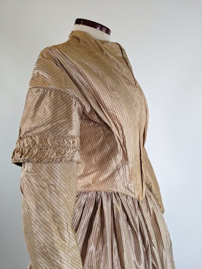 1840s Champagne Silk Gown