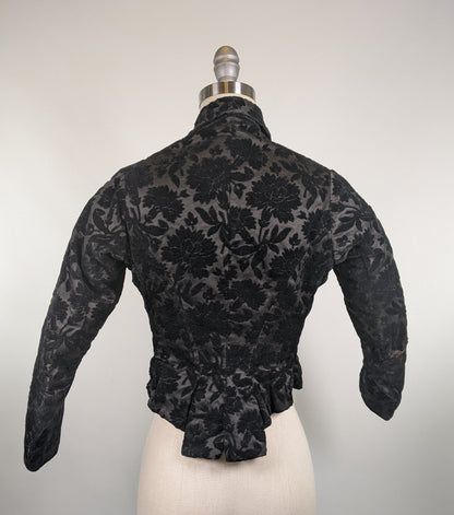 1880s Black Brocade Bodice