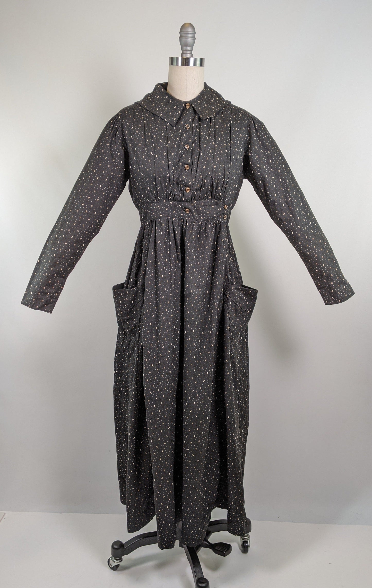 1910s Black + White Calico Dress