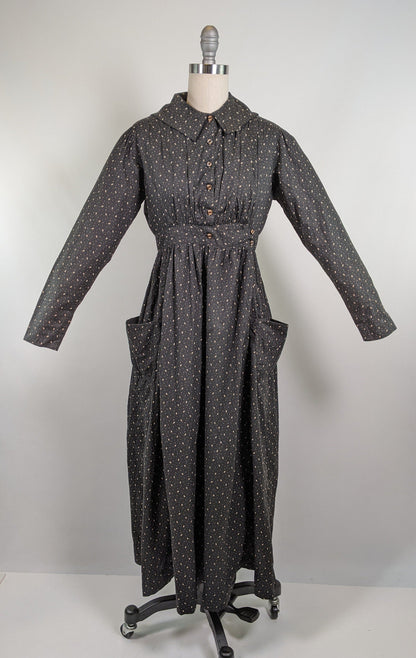 1910s Black + White Calico Dress