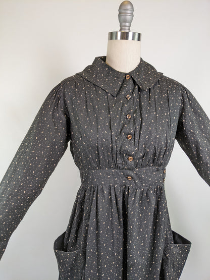 1910s Black + White Calico Dress