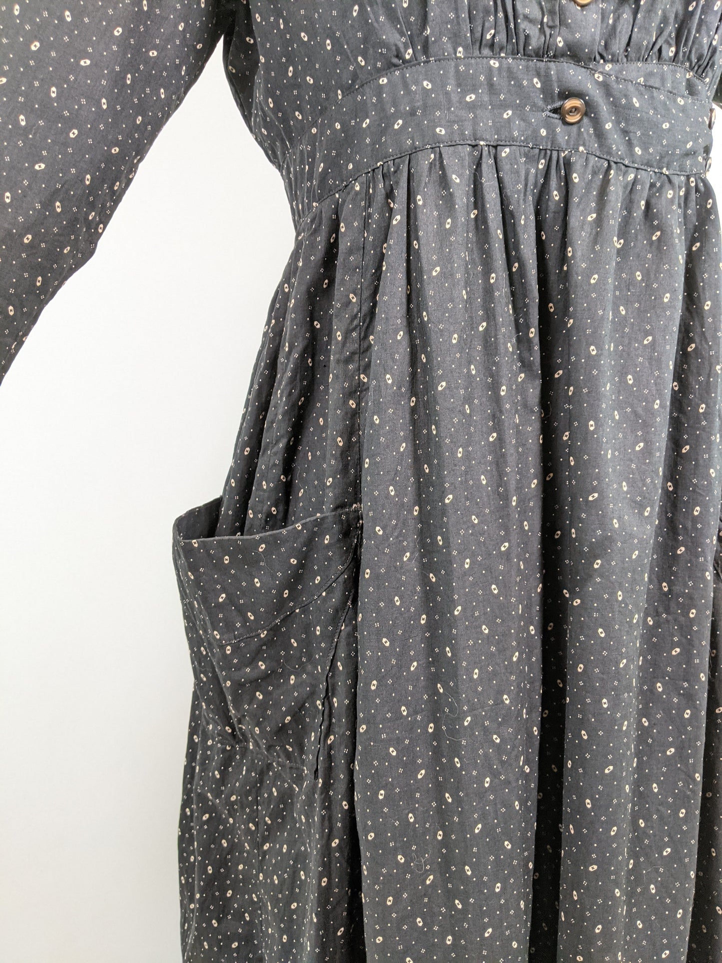 1910s Black + White Calico Dress