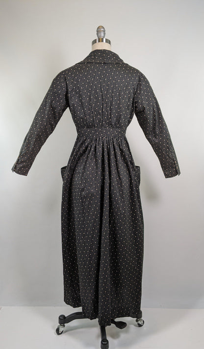 1910s Black + White Calico Dress
