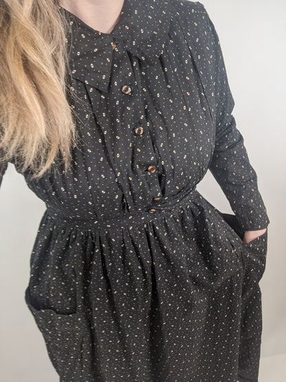 1910s Black + White Calico Dress