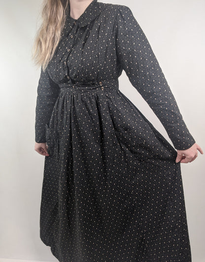 1910s Black + White Calico Dress