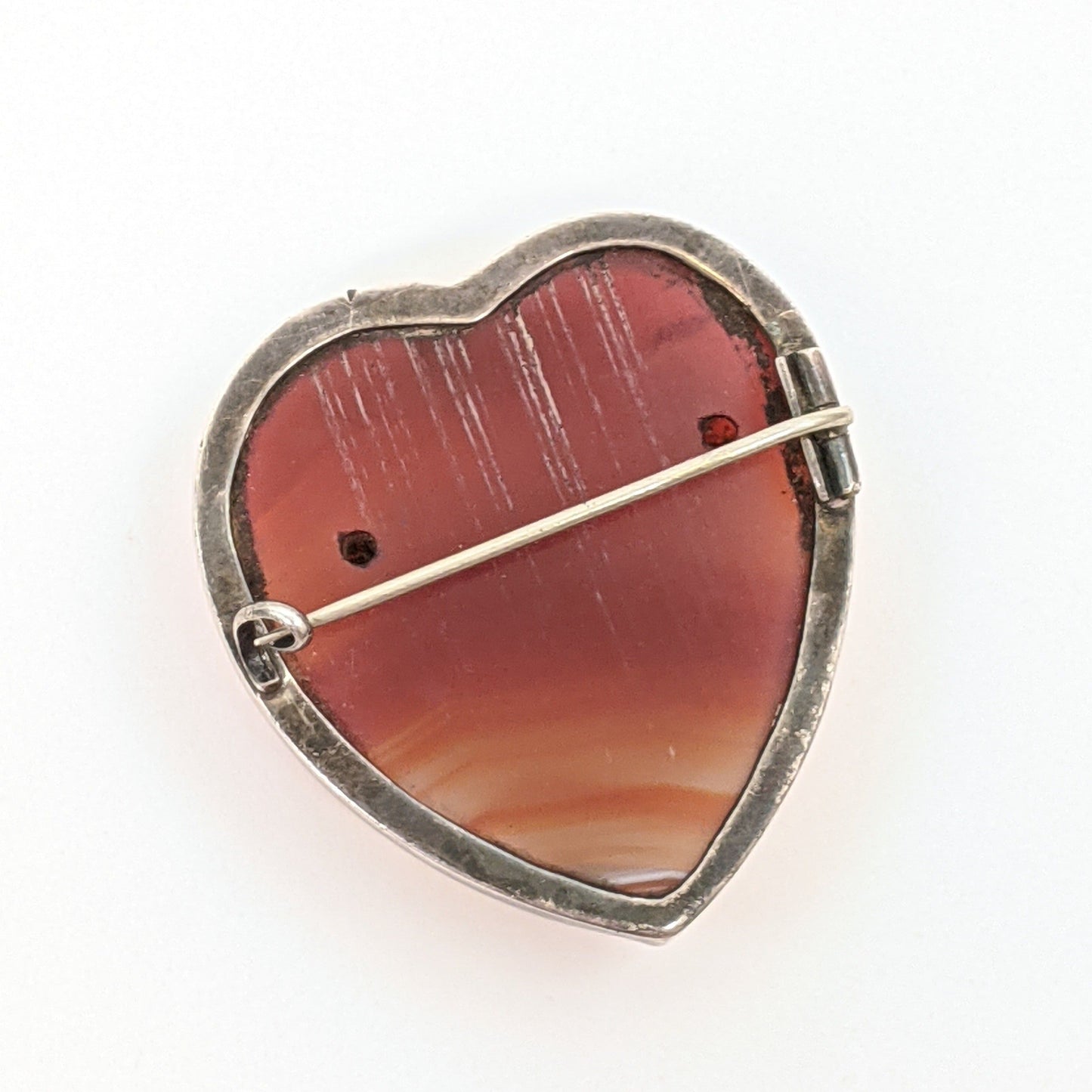 19th C Scottish Carnelian Agate Heart Brooch