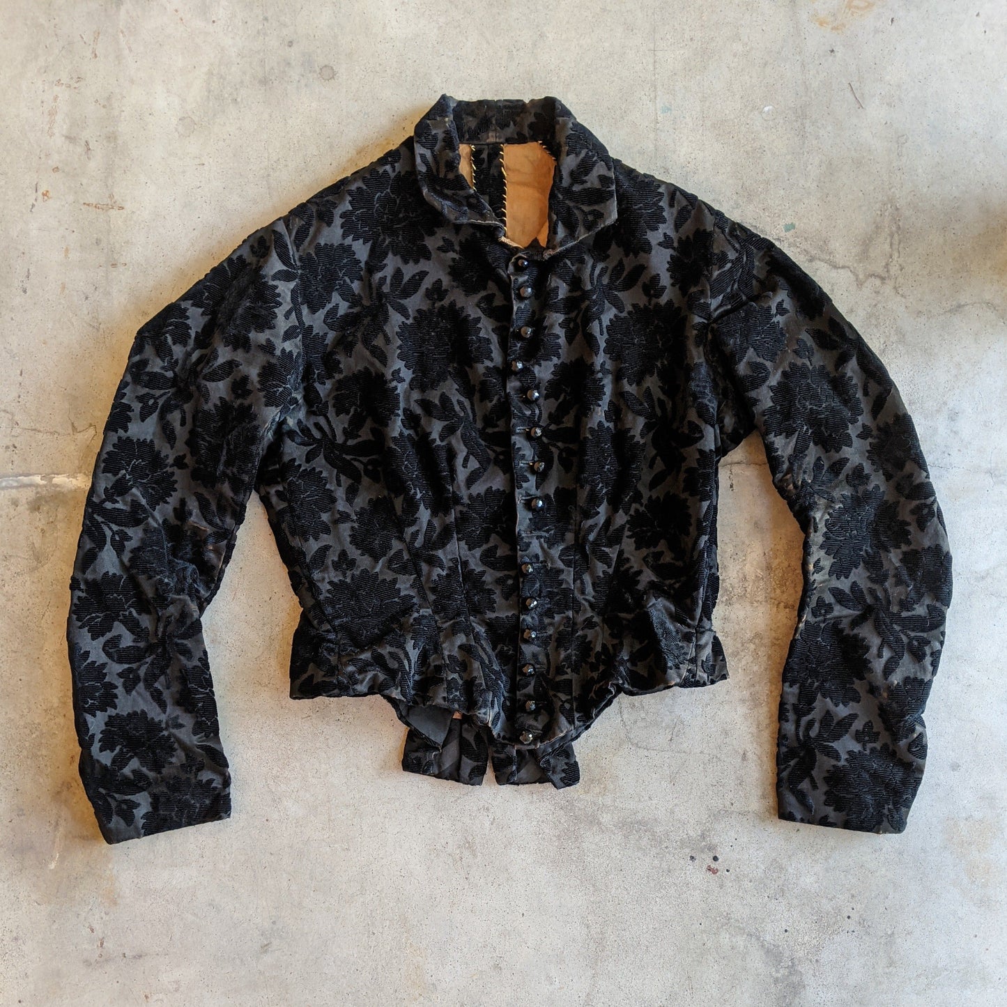 1880s Black Brocade Bodice