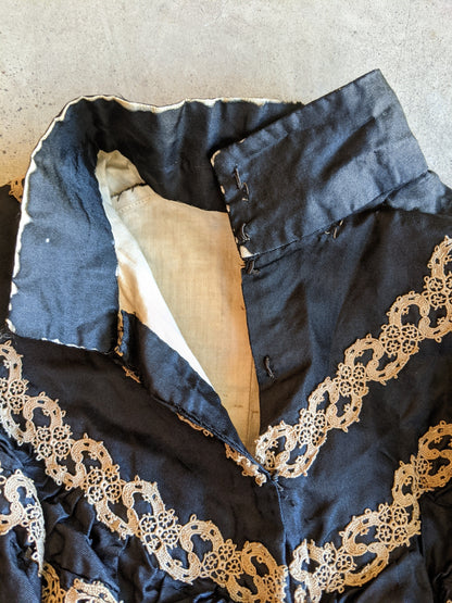 1890s Black Silk Tea Gown or Wrapper