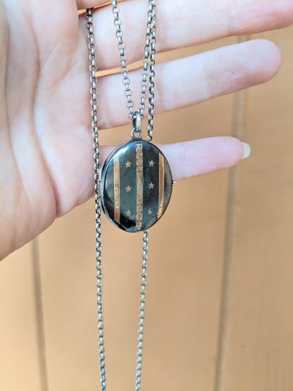 19th C Niello Star Locket | Sterling Silver Rolo Chain