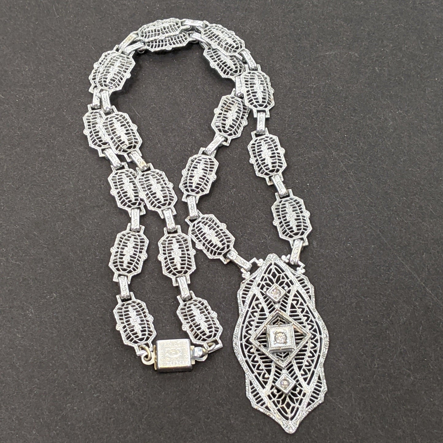 Art Deco Rhodium Plated Necklace