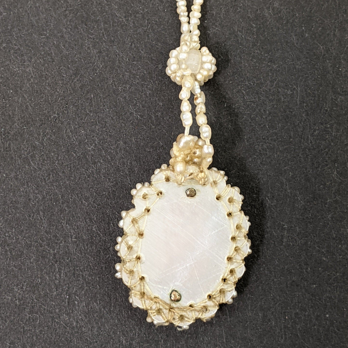 19th C. Seed Pearl Angel Skin Coral Cameo Necklace