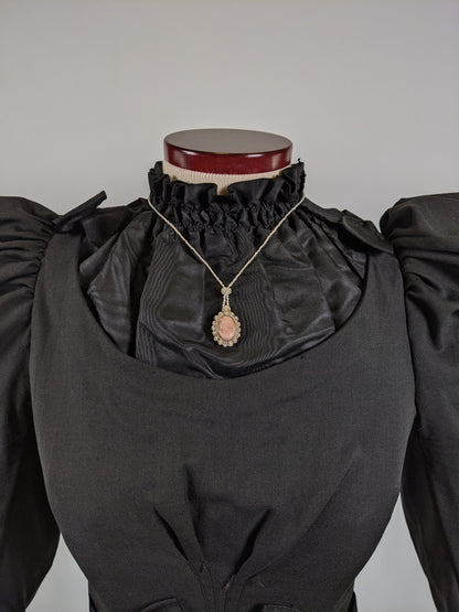 19th C. Seed Pearl Angel Skin Coral Cameo Necklace