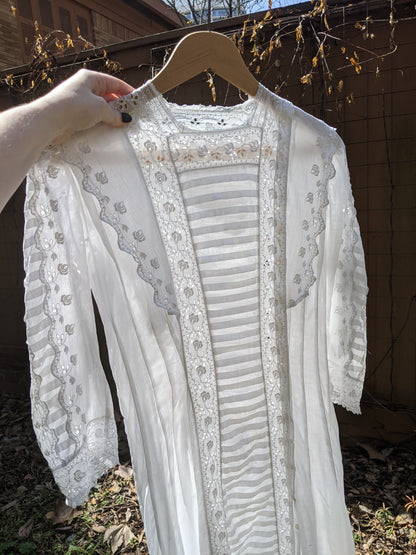 1910s White Cotton Lingerie Dress