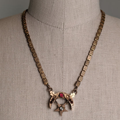 Late 19th C Book Chain Celestial Necklace