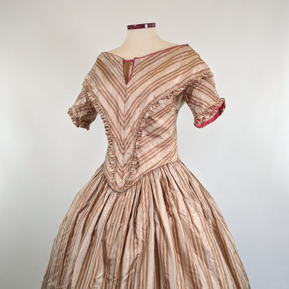 Romantic Era Gold Silk Evening Gown