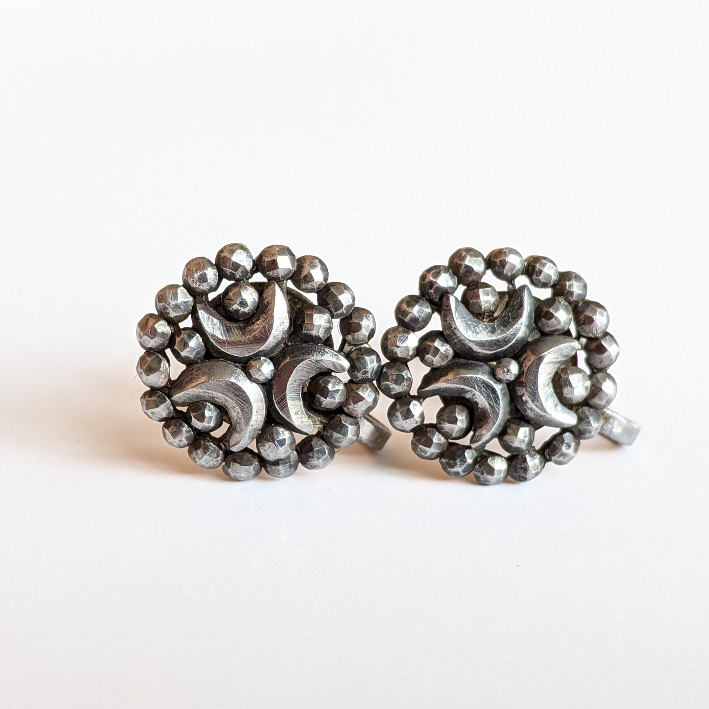 1890s-1900s Cut Steel Crescent Moon Earrings