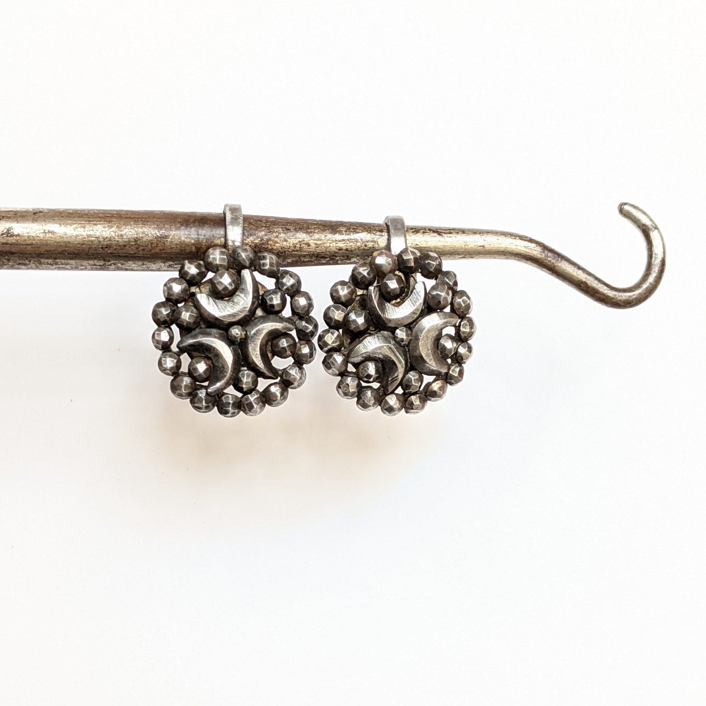 1890s-1900s Cut Steel Crescent Moon Earrings