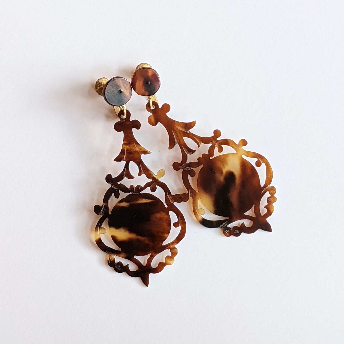 1900s Faux Tortoise Shell Celluloid Earrings