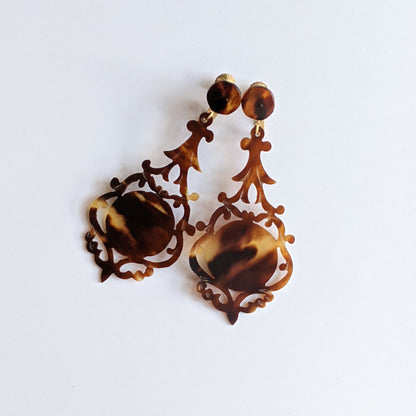 1900s Faux Tortoise Shell Celluloid Earrings