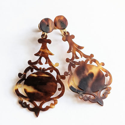 1900s Faux Tortoise Shell Celluloid Earrings