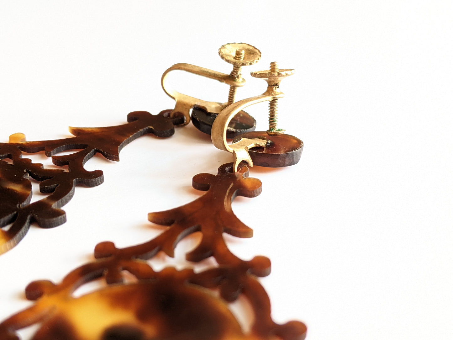 1900s Faux Tortoise Shell Celluloid Earrings