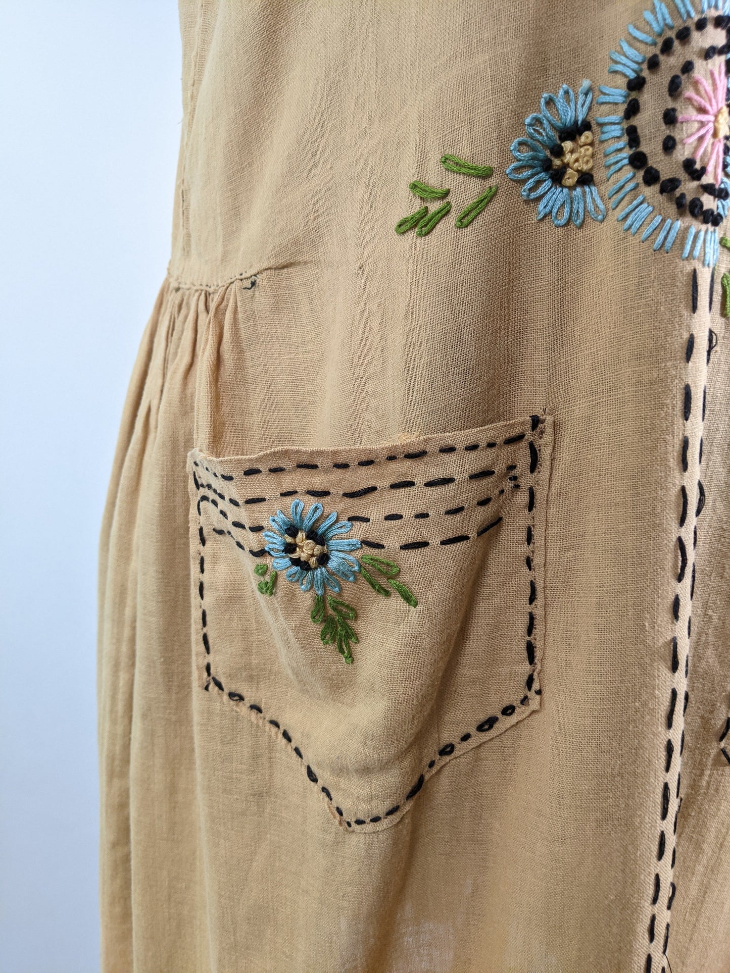 1920s Embroidered Handmade Dress | Sz L