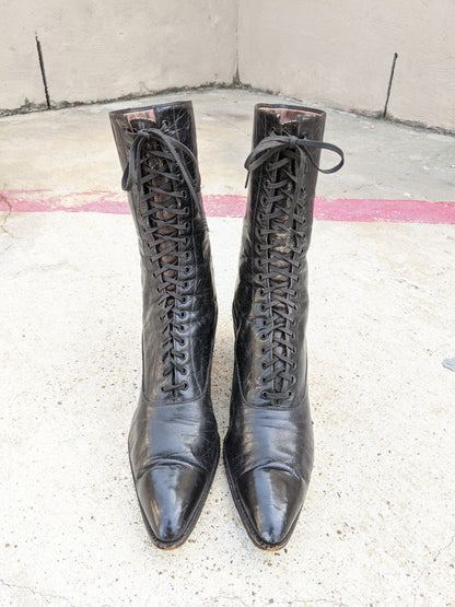 1910s-1920s Black Lace Up Boots | Approx Sz 7.5-8