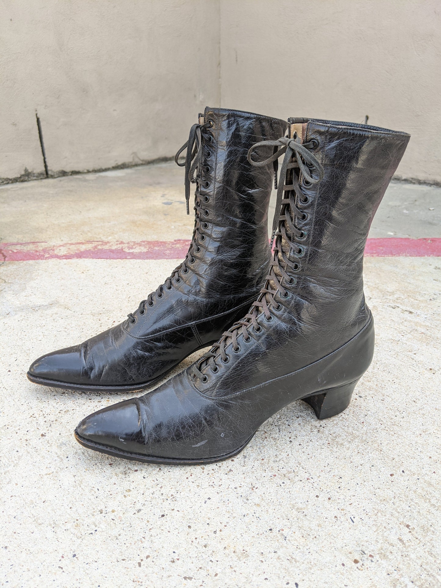 1910s-1920s Black Lace Up Boots | Approx Sz 7.5-8