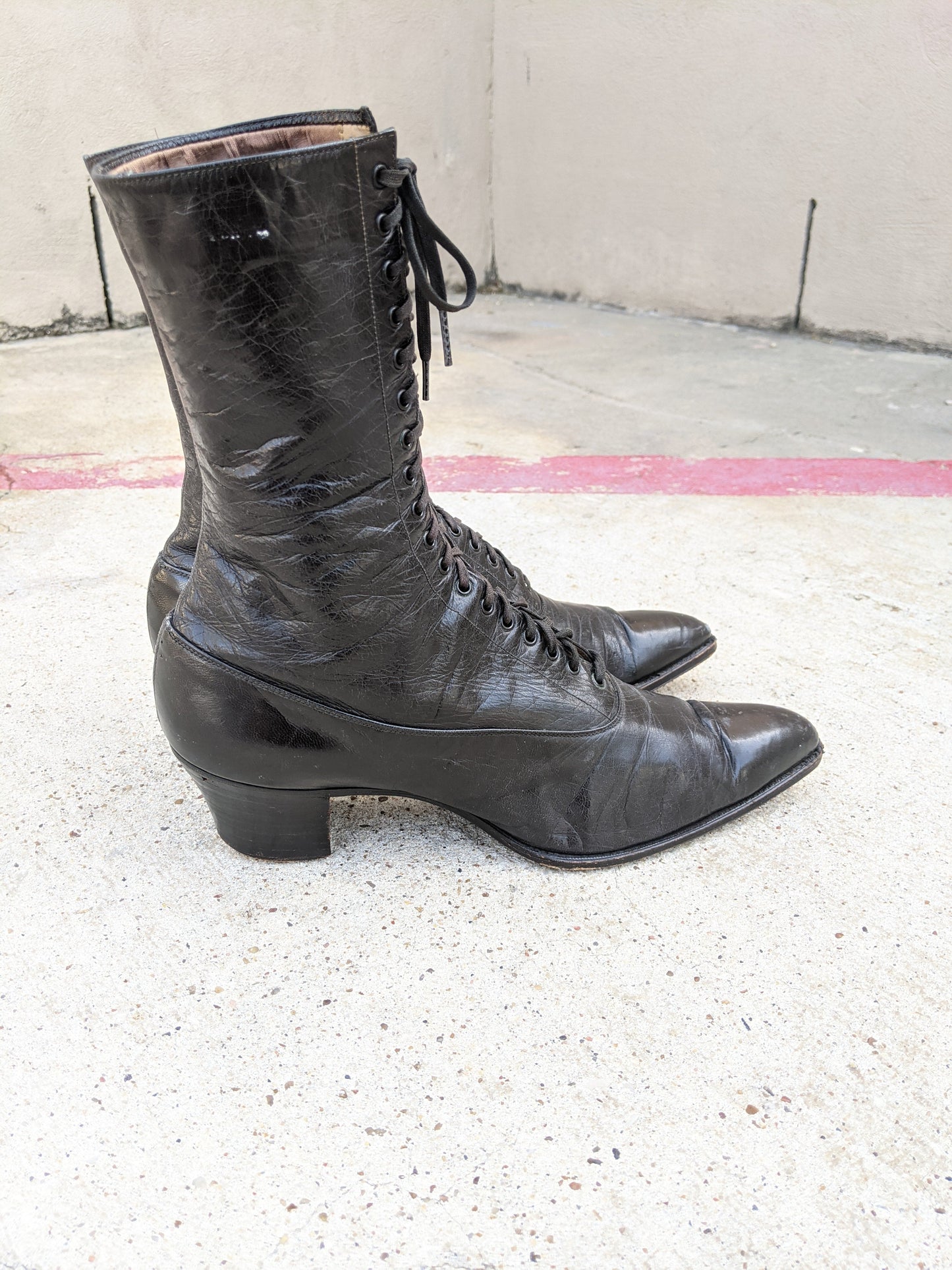 1910s-1920s Black Lace Up Boots | Approx Sz 7.5-8