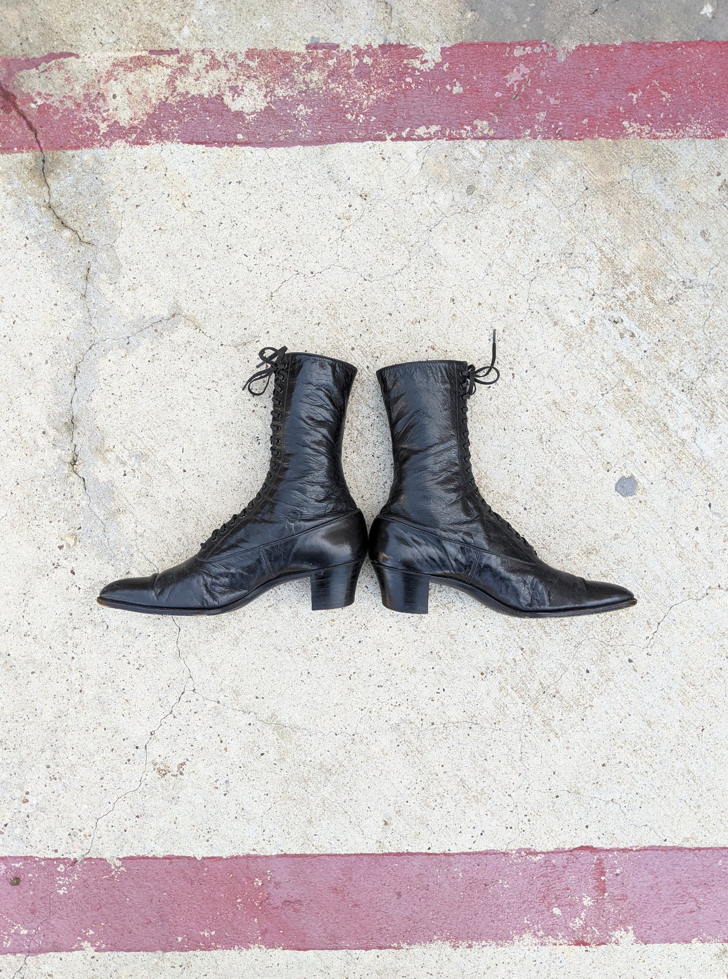 1910s-1920s Black Lace Up Boots | Approx Sz 7.5-8