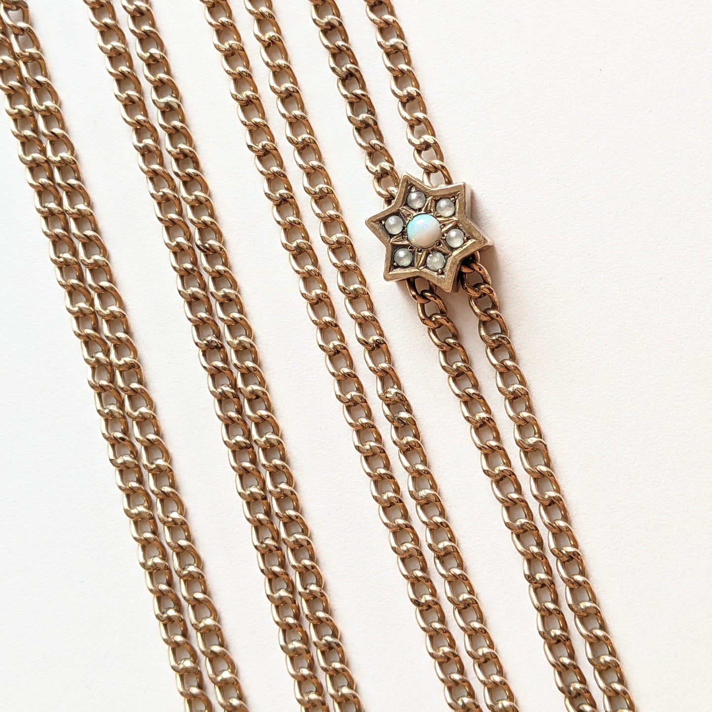 1890s-1900s Opal + Pearl Star Slide Chain