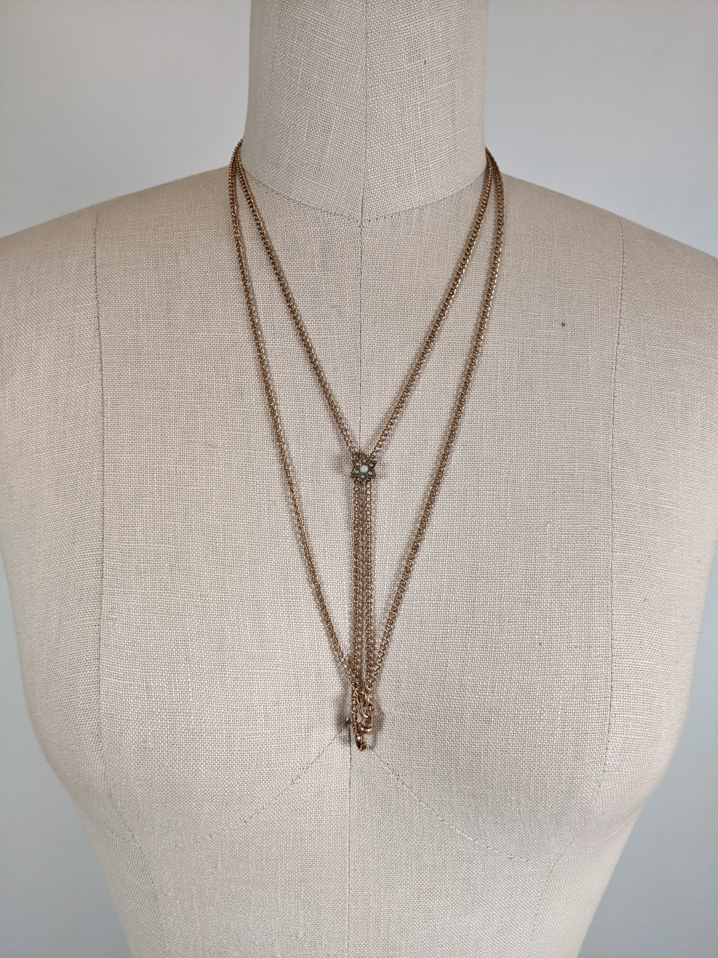 1890s-1900s Opal + Pearl Star Slide Chain