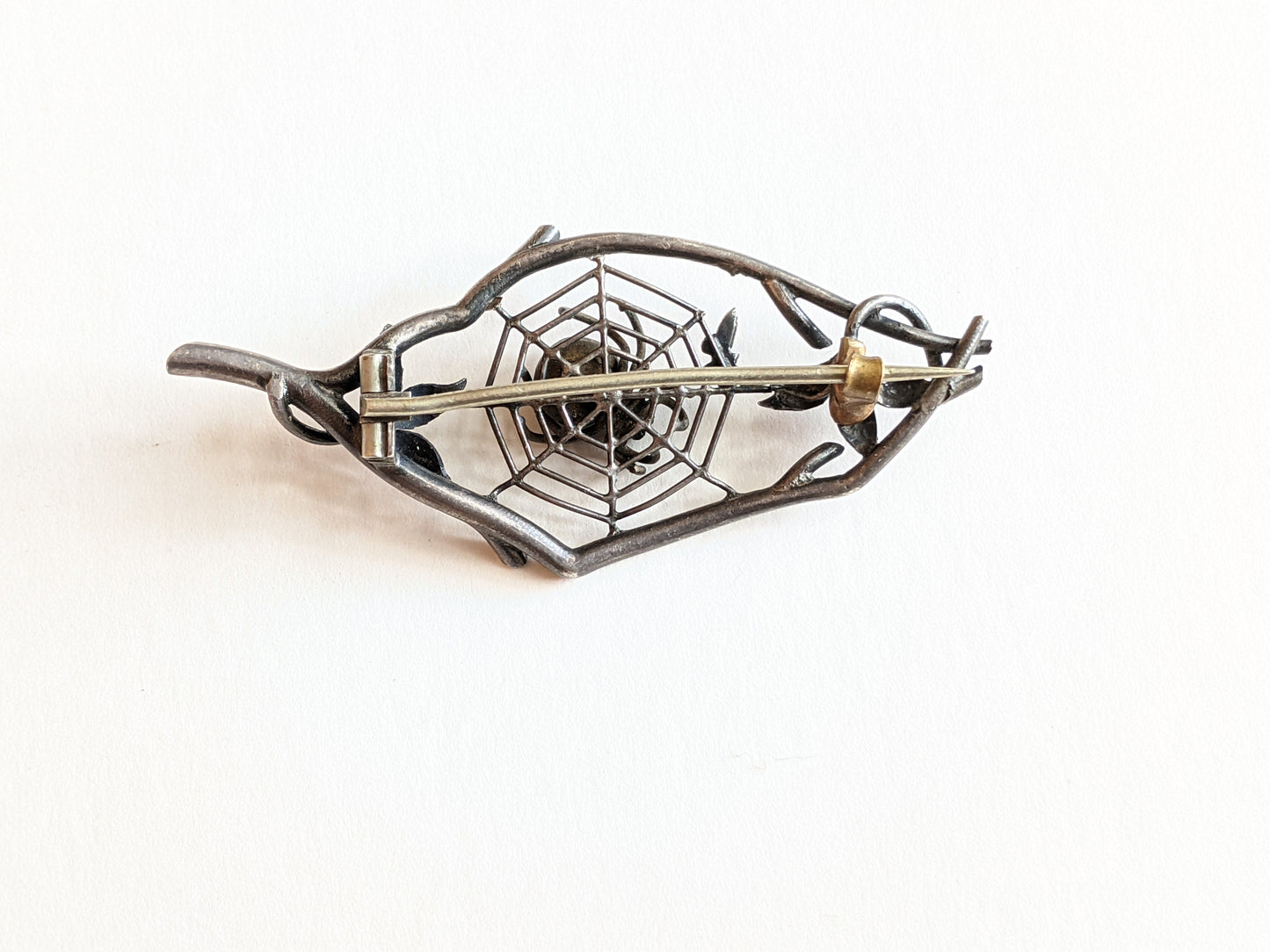 1890s Silver Spider in Web Brooch