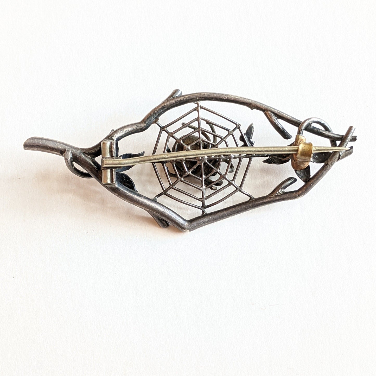 1890s Silver Spider in Web Brooch