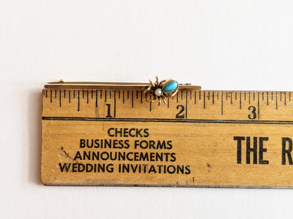 1900s 9k Gold Spider Brooch | Turquoise + Pearl