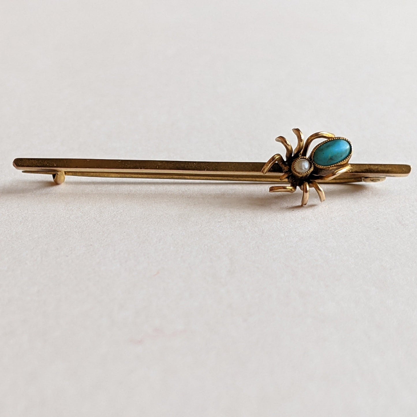 1900s 9k Gold Spider Brooch | Turquoise + Pearl