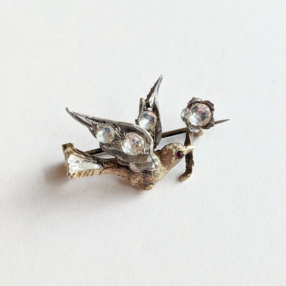 1890s-1900s Gilt Sterling Silver Swallow Brooch
