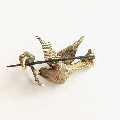1890s-1900s Gilt Sterling Silver Swallow Brooch
