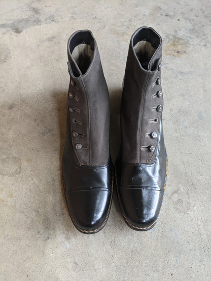 1910s Side Button Grey + Black Shoes | Sz 8 Men's