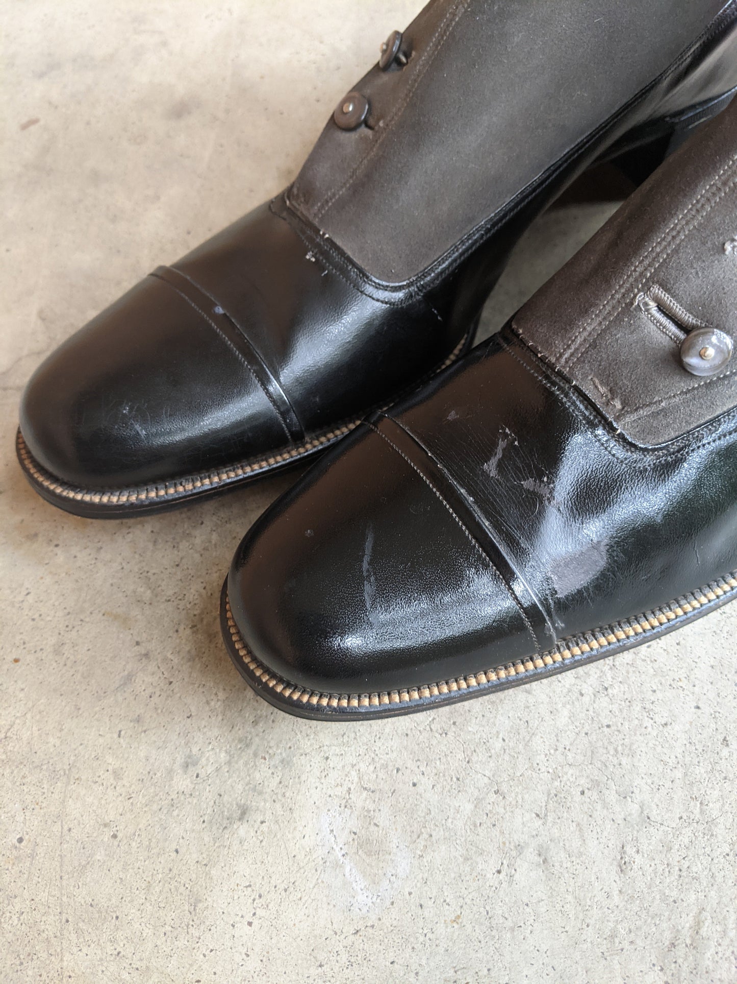 1910s Side Button Grey + Black Shoes | Sz 8 Men's