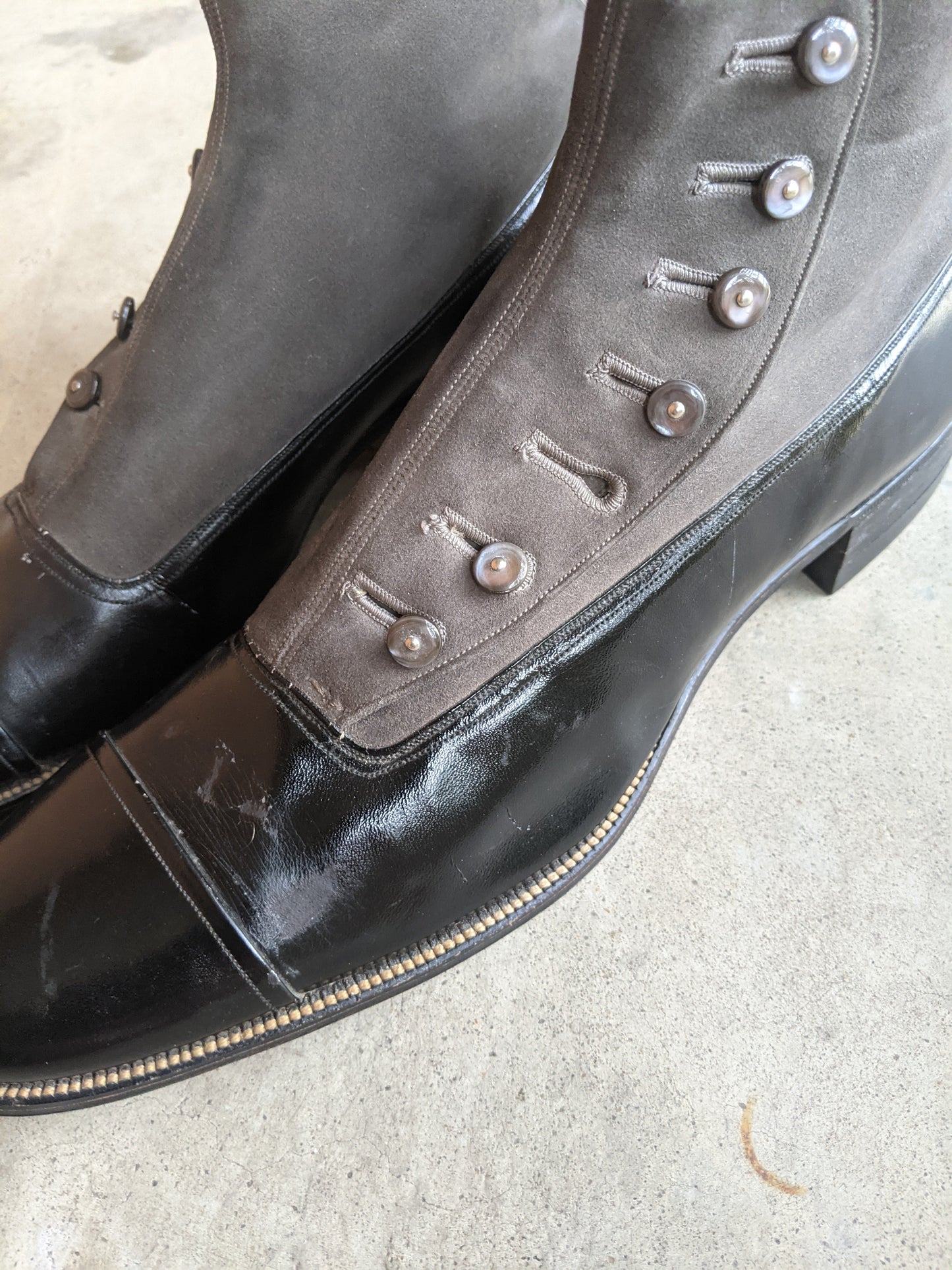 1910s Side Button Grey + Black Shoes | Sz 8 Men's