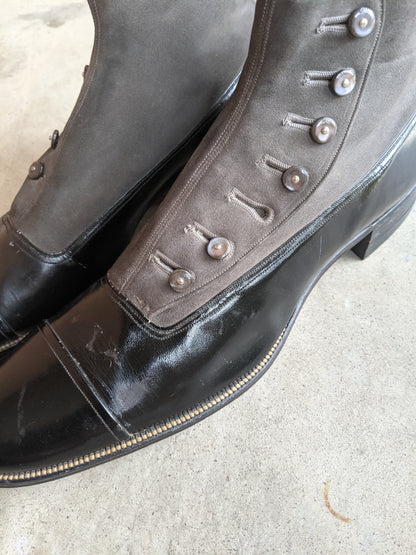 1910s Side Button Grey + Black Shoes | Sz 8 Men's