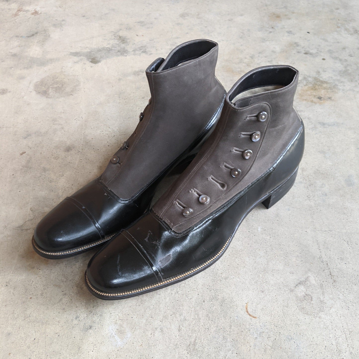 1910s Side Button Grey + Black Shoes | Sz 8 Men's