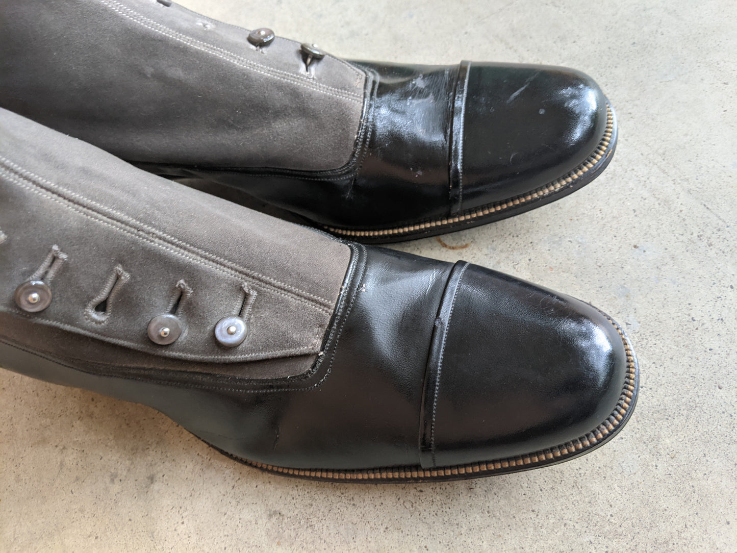 1910s Side Button Grey + Black Shoes | Sz 8 Men's