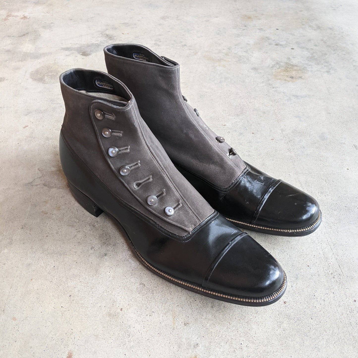 1910s Side Button Grey + Black Shoes | Sz 8 Men's