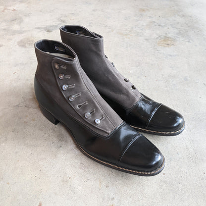 1910s Side Button Grey + Black Shoes | Sz 8 Men's