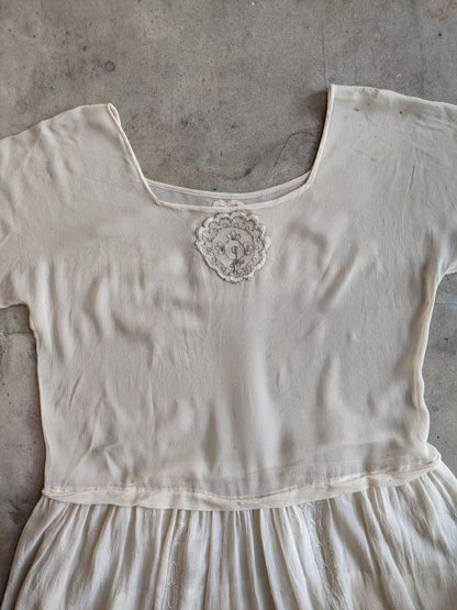 1920s Silk Chiffon Dress | Sz L