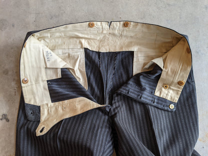 1920s-1930s Striped Wool Trousers | 39" Waist