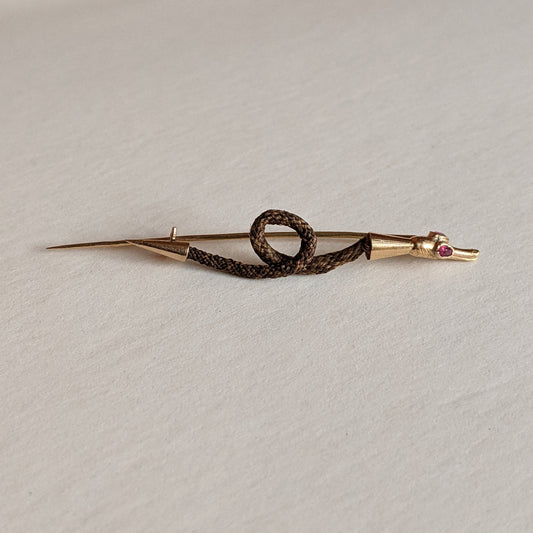 19th c. Gold Snake Hair Brooch