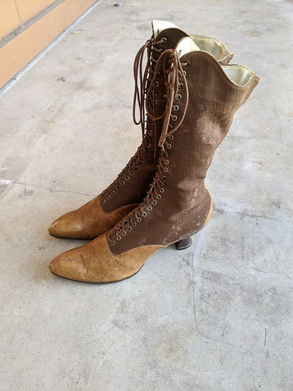 1910s - 1920s Tall Lace Up Brown Boots | Sz 38